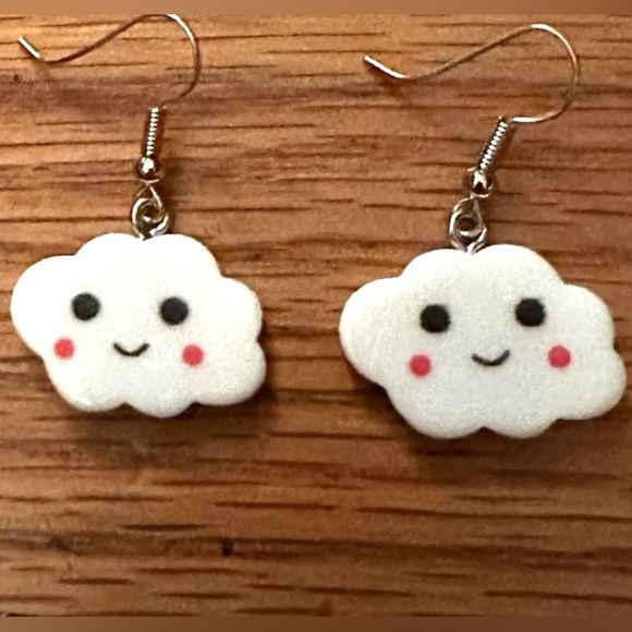 Happy Clouds Rosy Cheeks Blushing Cheery Fluffy Cumulus Weather Cartoon Earrings - Picture 8 of 9